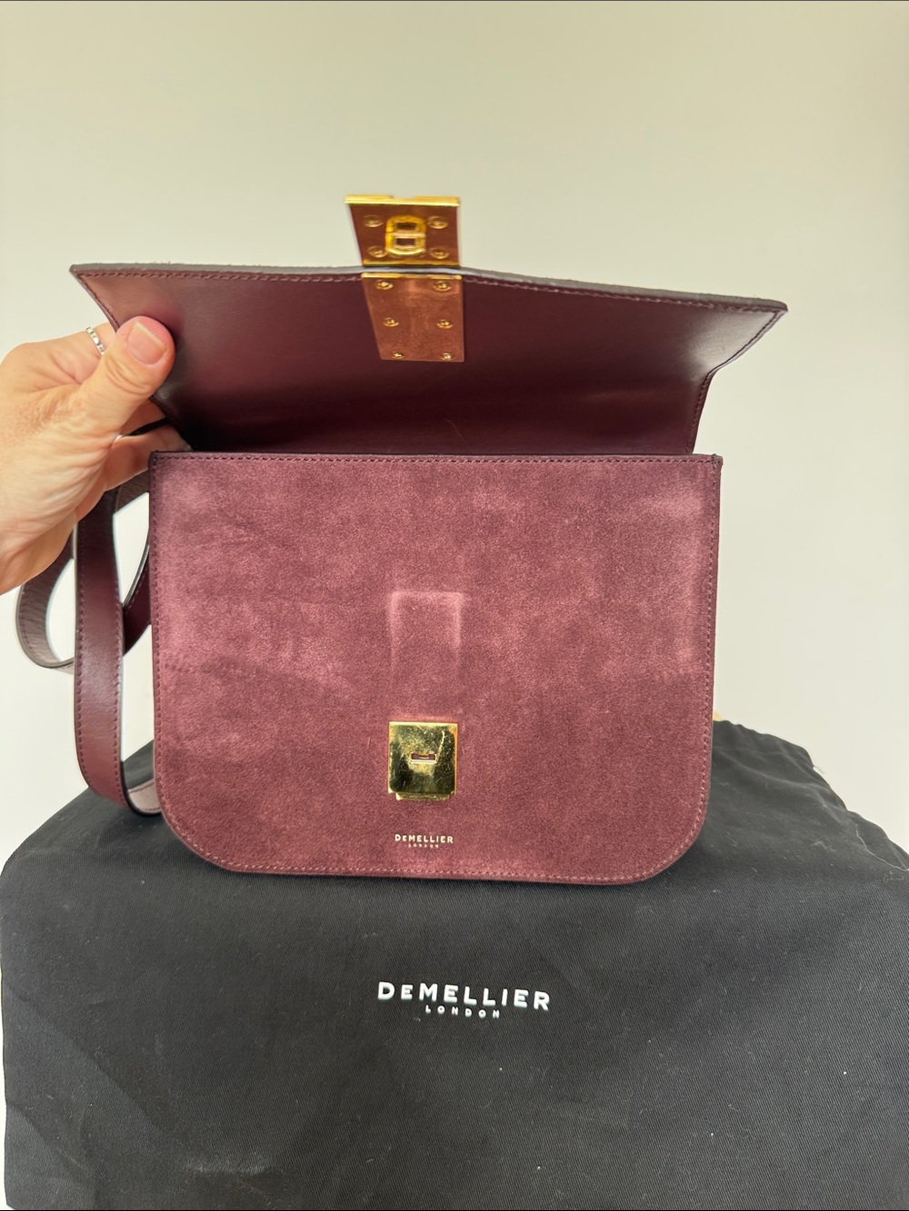 DeMellier Wine Burgundy Suede The Vancuver Crossbody with Gold Hardware - Picture 4 of 10